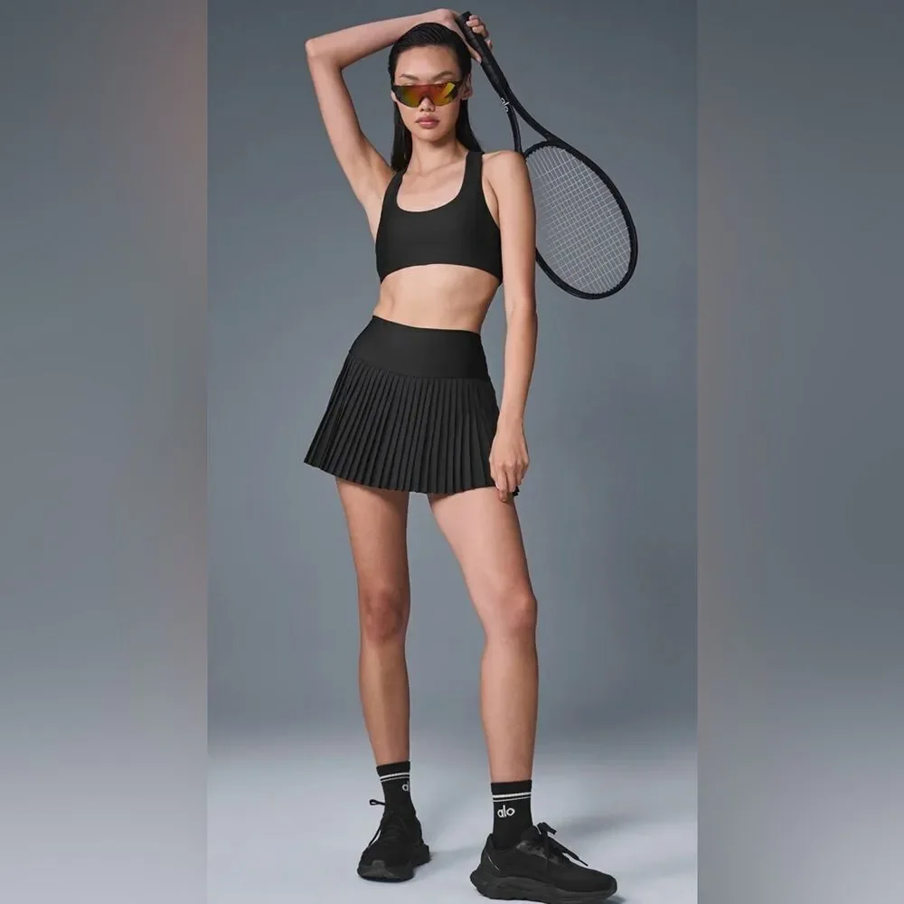 alo yoga XXS Black Pleated Grand Slam Tennis Skirt Built in Skort